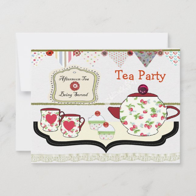 Fun Shabby Chic Tea Party Theme Invitation (Front)
