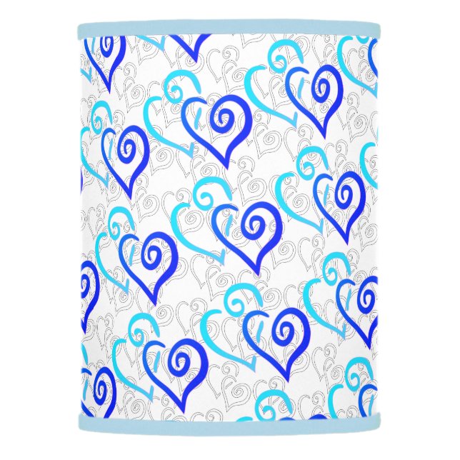Fun Shades of Blue Linked Heart Artwork Pattern Lamp Shade (Front)