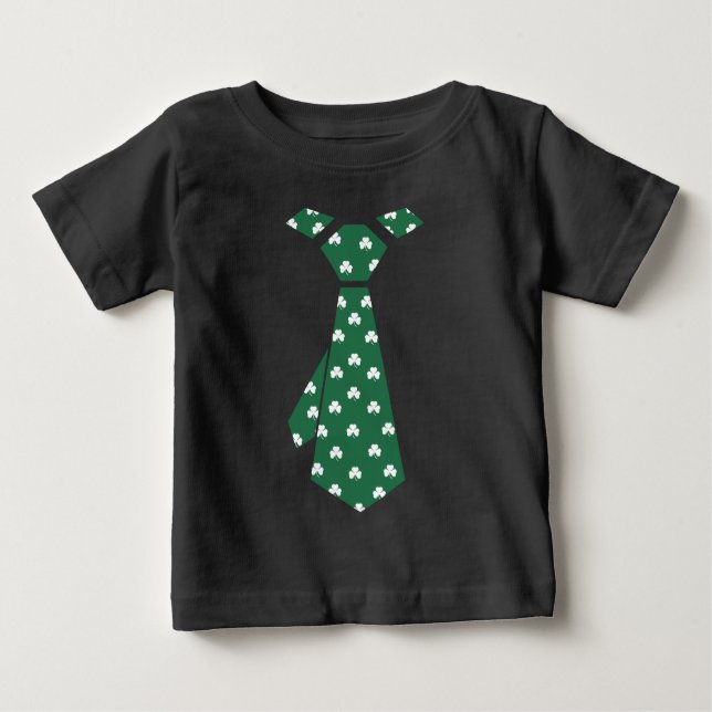 Fun Shamrock Pattern Faux Tie St. Patrick's Day Baby T-Shirt (Front)