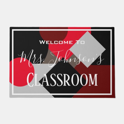 Fun Shapes Teachers Classroom Welcome Red Doormat