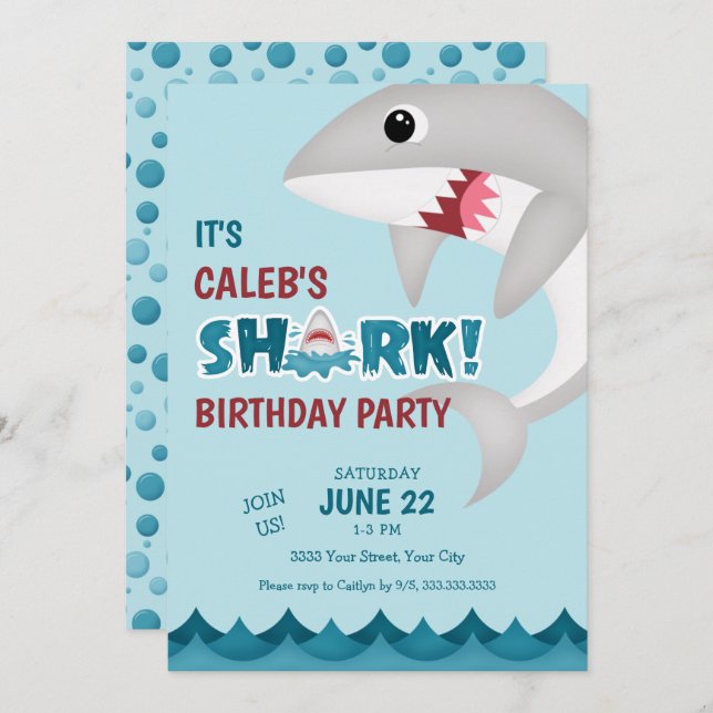 Fun Shark Attack Birthday Party Invitation (Front/Back)