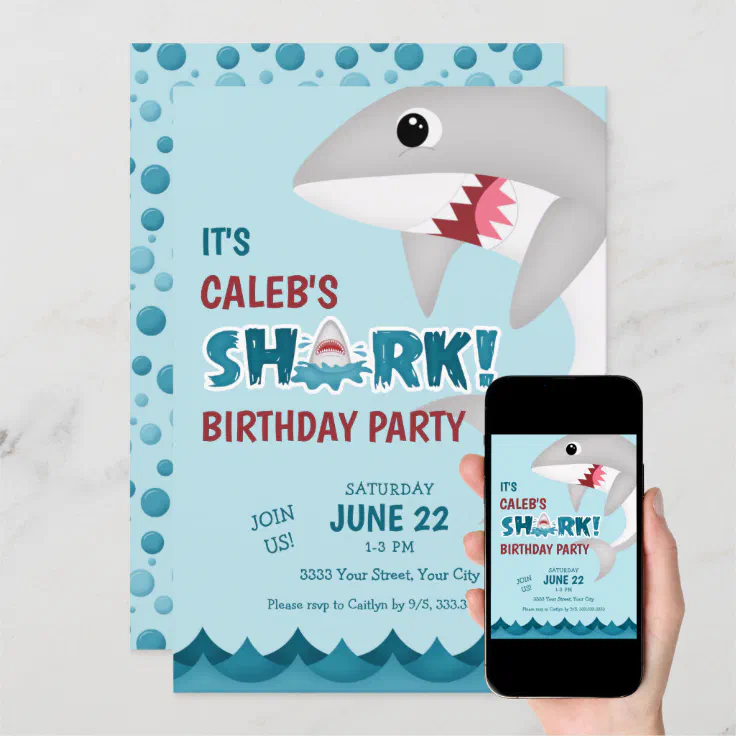 Fun Shark Attack Birthday Party Invitation | Zazzle