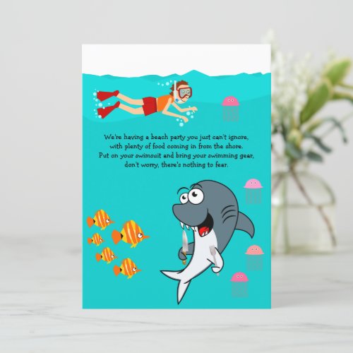Fun Shark Beach Party Birthday Invitation