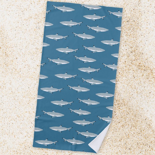 Fun Shark Beach Towel (Fun Black Tipped Reef Shark pattern beach towel)