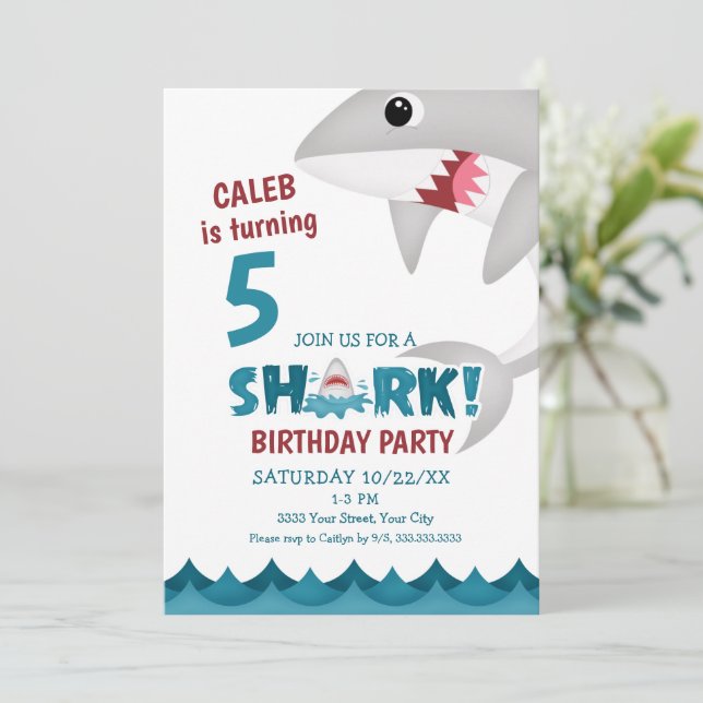 Fun Shark Birthday Party Invitation (Standing Front)