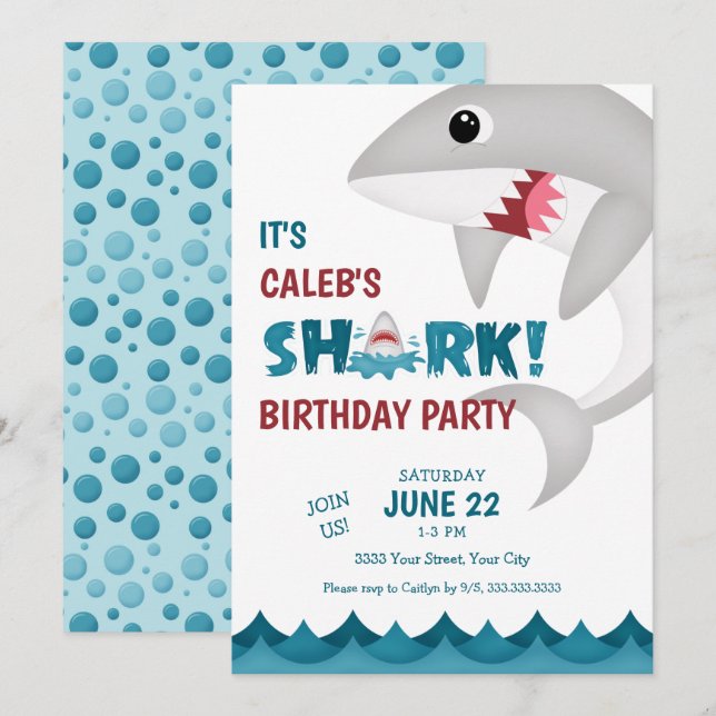 Fun Shark Birthday Party Invitation (Front/Back)