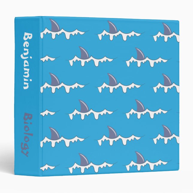 Fun Shark Fins Doodle Kid Blue Binder with Subject (Front/Spine)