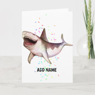 Fun SHARK illustrated gift Add Name watercolor Card