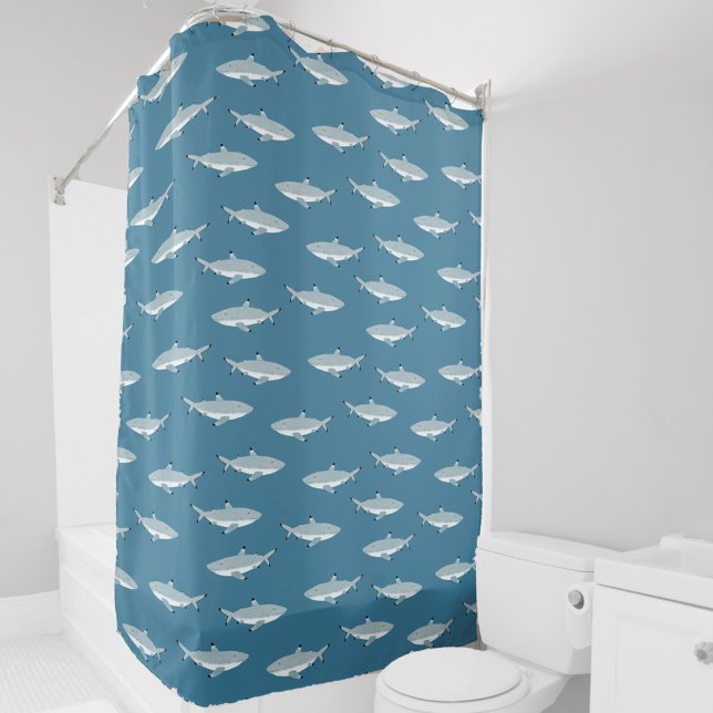 Fun Shark Shower Curtain (Fun shark pattern teal green shower curtain)