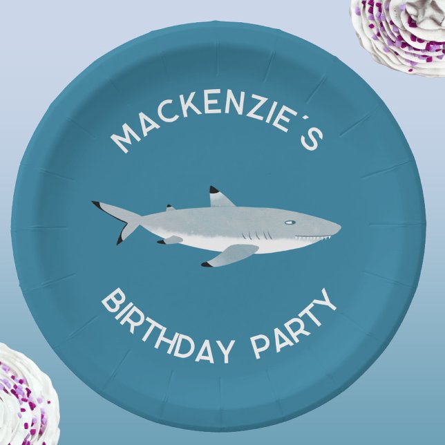 Fun Shark Underwater Birthday Party Paper Plates (Fun shark underwater themed personalized birthday party paper plates)