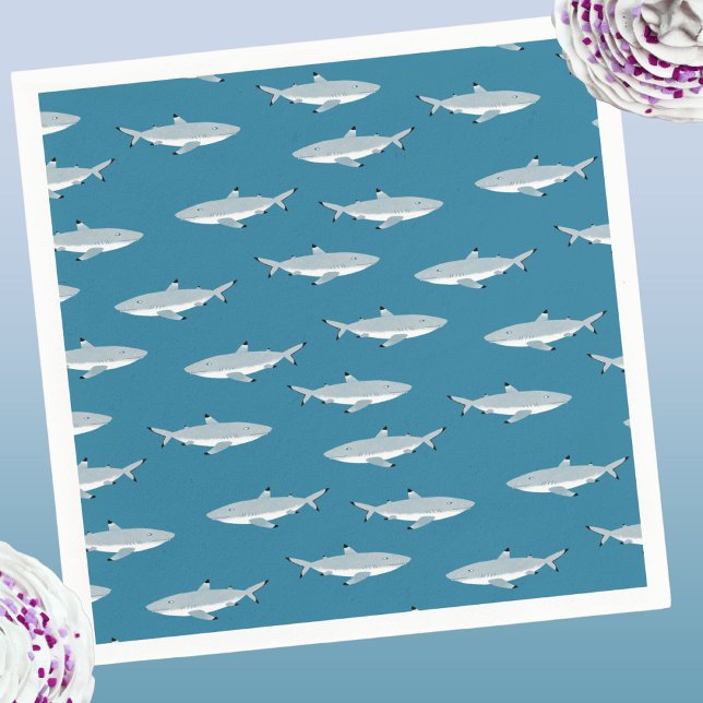 Fun Shark Underwater Themed Napkins (Fun shark pattern underwater themed party party paper napkins)