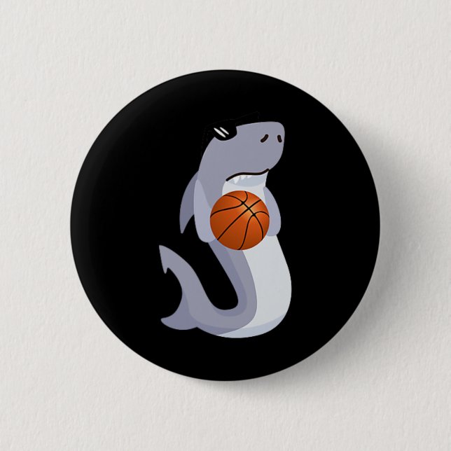Fun Shark Wearing Sunglasses Playing Basketball  Button (Front)