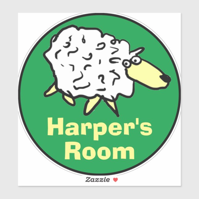 Fun Sheep Cartoon on a Child's Bedroom Door Sticker (Sheet)