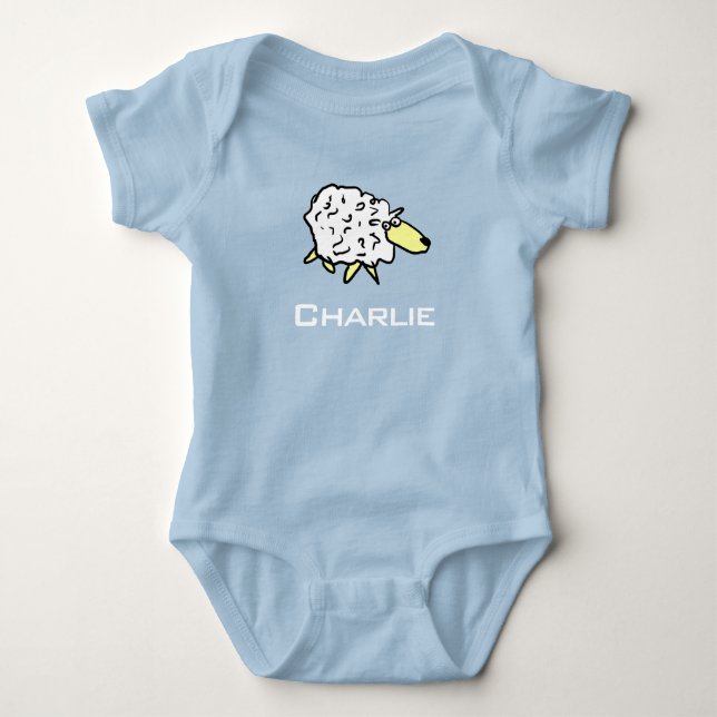 Fun Sheep Design. Add Choice of Name. Newborn Baby Bodysuit (Front)