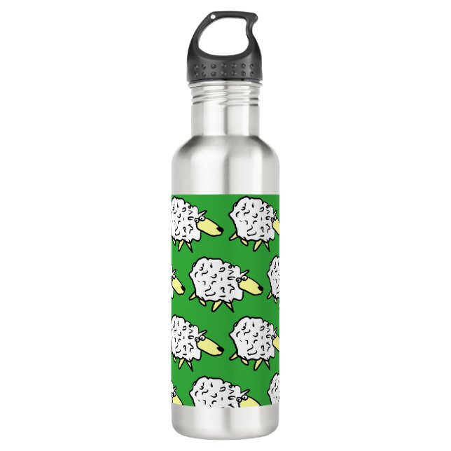 Fun Sheep in a Cartoon Style Stainless Steel Water Bottle (Front)