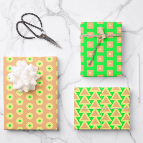 Fun Sherbert Colors Orange Lime Green and Yellow Wrapping Paper Sheets