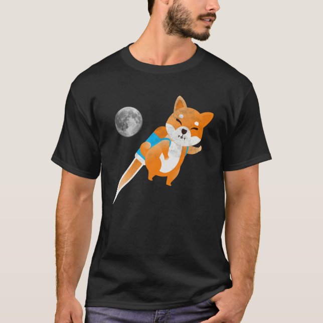 Fun Shiba Inu Crypto Moon Rocket Shib Army Meme Co T-Shirt (Front)