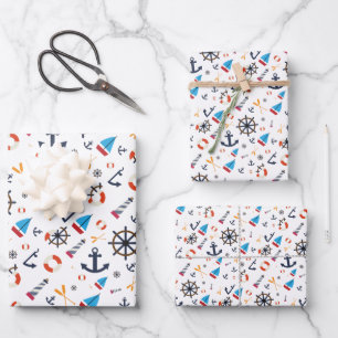 Fun Ship Ahoy Sailing Nautical Lighthouse Wrapping Paper Sheets