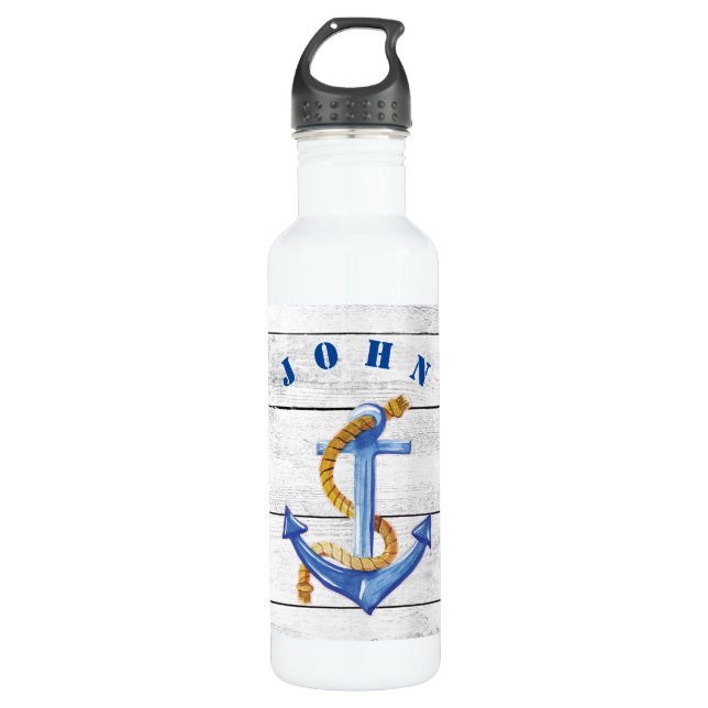 Fun Ships Anchor Personalized  Stainless Steel Water Bottle (Front)