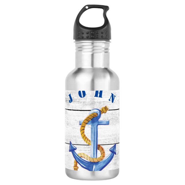 Fun Ships Anchor Personalized  Stainless Steel Water Bottle (Front)