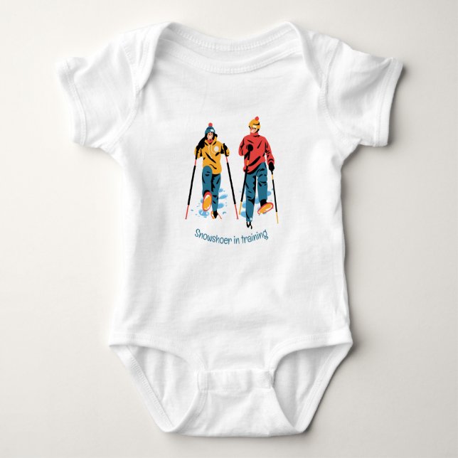 Fun Shoeshoe Showshoer in Training Quote Baby Bodysuit (Front)