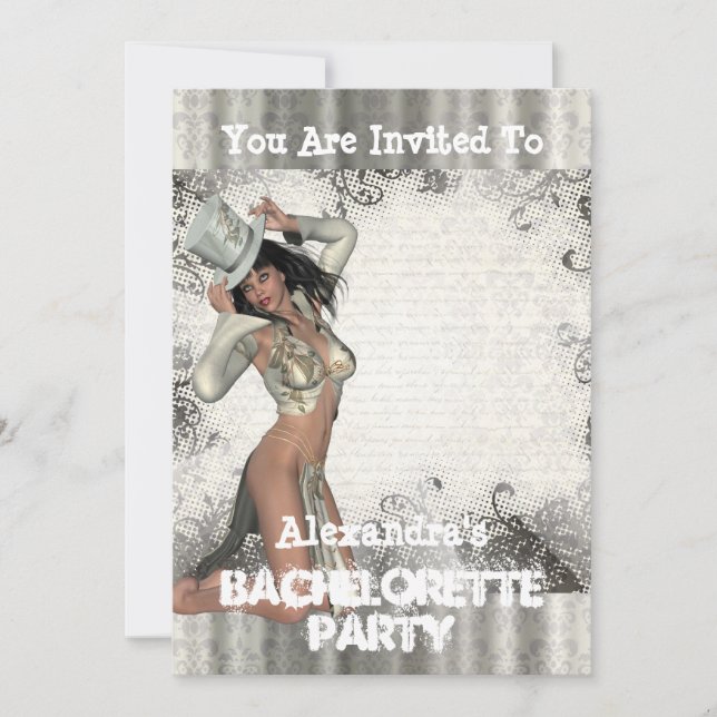 Fun showgirl personalized bachelorette party invitation (Front)