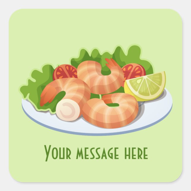 Fun shrimp dinner add name message square sticker (Front)