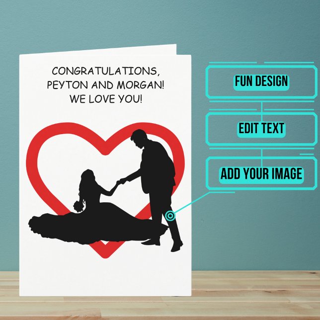 Fun Silhouette Couple Wedding Day Congratulations Card (Send your love and congratulations with a modern and unique twist.)