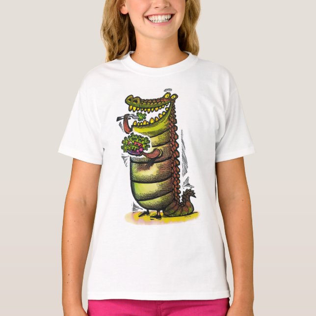 Fun silly alligator eating a salad. T-Shirt (Front)