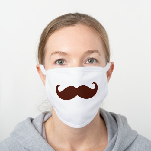 Fun Silly Brown Mustache Barber White Cotton Face Mask