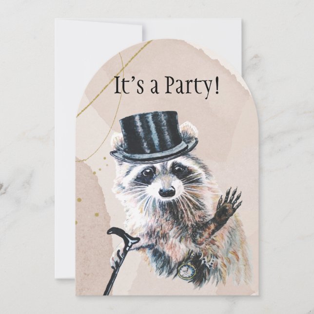 Fun Silly Formal Attire Raccoon Animal BIrthday Invitation (Front)