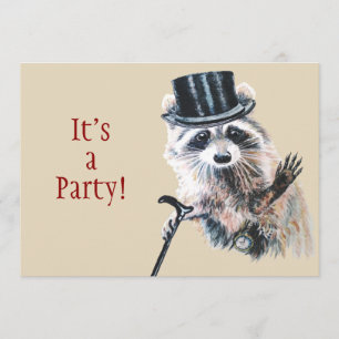 Fun Silly Formal Attire Raccoon Animal BIrthday Invitation