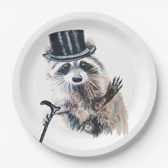 Fun Silly Formal Attire Raccoon Animal Paper Plates (Front)