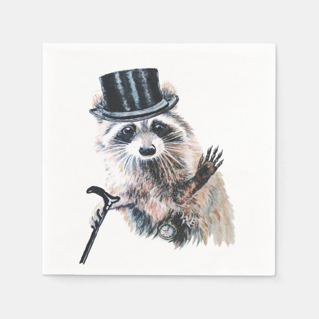 Fun Silly Formal Attire Raccoon Animal Party Napkins (Front)