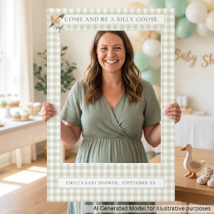 Fun Silly Goose Sage Gingham Baby Shower Selfie Frame
