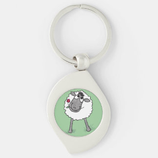 Fun Silly Sheep with Flower, Metal Keychain