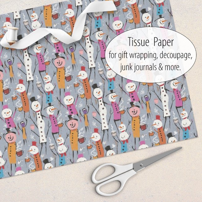 Fun Silly Snowmen Drinking Hot Cocoa Tissue Paper (Creator Uploaded)