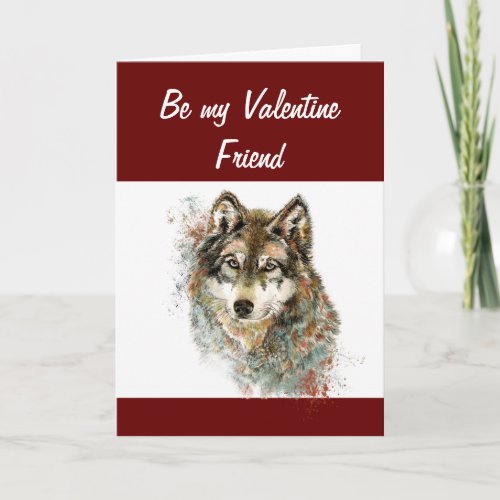 Fun Silly Watercolor Wolf Valentine Friend Humor Holiday Card