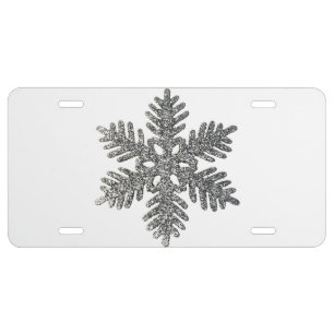 Fun Silver Glitter Star Christmas Snowflake License Plate