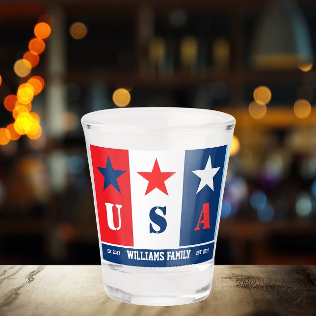 Fun Simple American Flag,Patriotic USA,Family Name Shot Glass (Creator Uploaded)