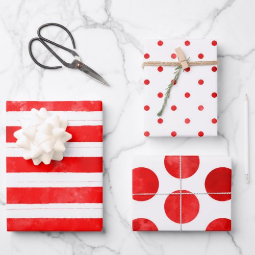 Fun Simple Christmas Red Stripe Watercolor Modern Wrapping Paper Sheets