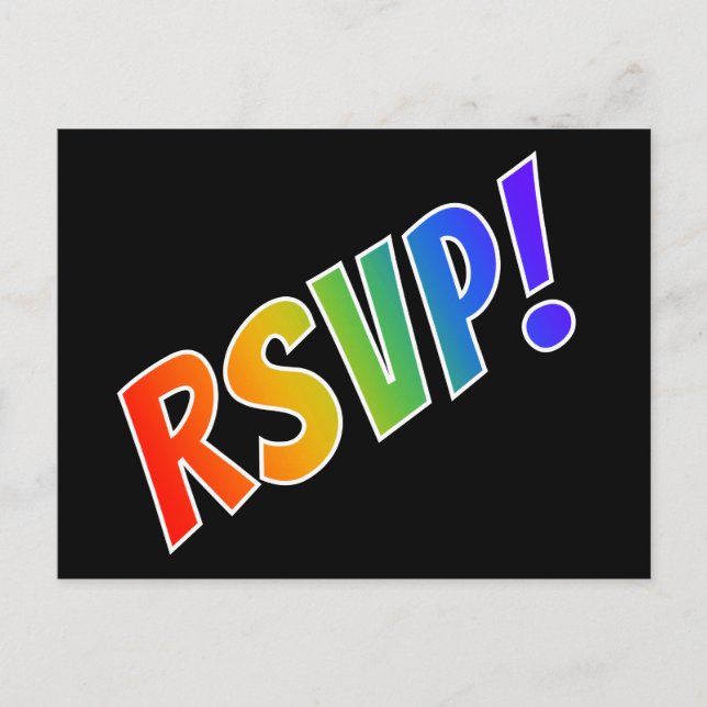 Fun, Simple, Colorful Rainbow Letters "RSVP!" Postcard (Front)