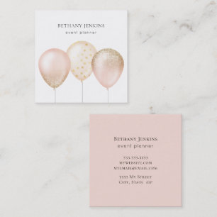 Fun Simple Pink and Gold Balloons Glitter Square Business Card