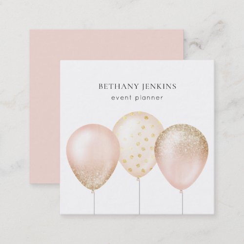 Fun Simple Pink and Gold Balloons Glitter Square Business Card