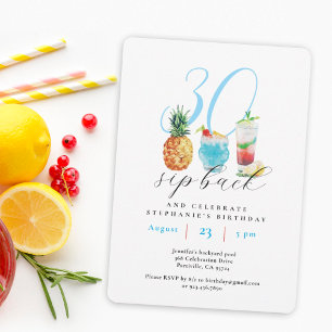 Fun Sip Back Cocktails 30th Birthday Party Invitation