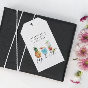Fun Sip Back Watercolor Cocktails Birthday Party Gift Tags