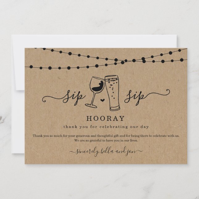 Fun Sip Sip Hooray Wine Beer Toast Thank You Card (Front)