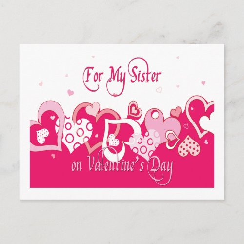 Fun Sister Pink Hearts Valentine Postcard