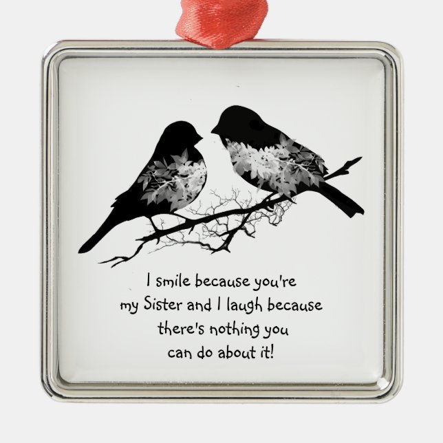 Fun Sister Quote with Cute Bird Humor Metal Ornament (Front)