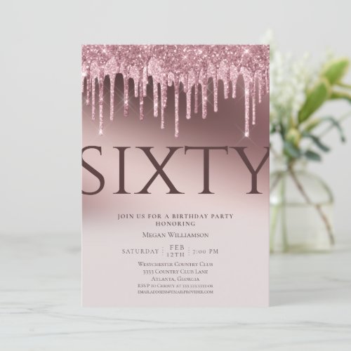  Fun Sixty Surprise Pink Glitter 60th Birthday Invitation